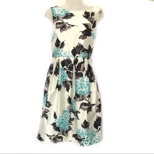 Dressbarn Dress Floral Sleeveless Scoop Neck 50s Vibes Size Ten 10 Wedding Party